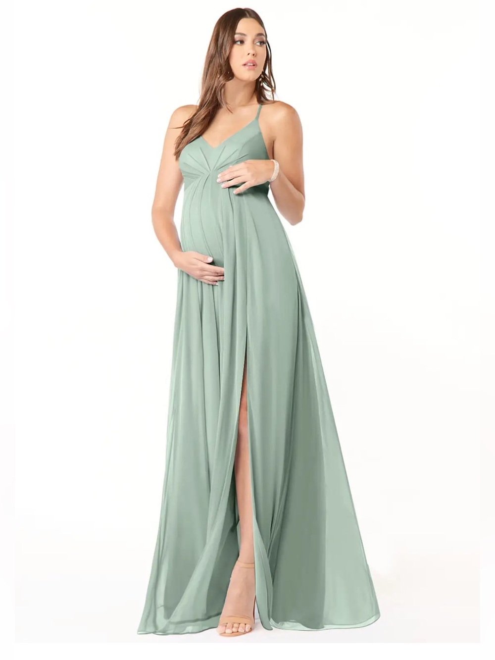 Azazie Annabelle Maternity Dress in Agave Green